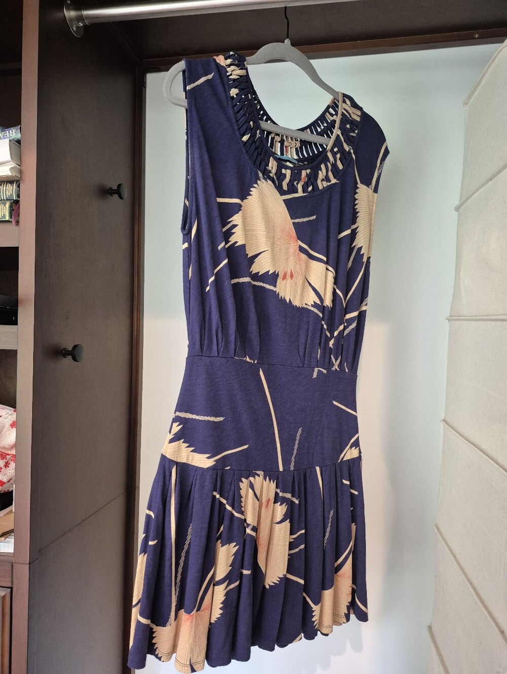 Sleeveless Navy Floral-Print A-Line Dress
